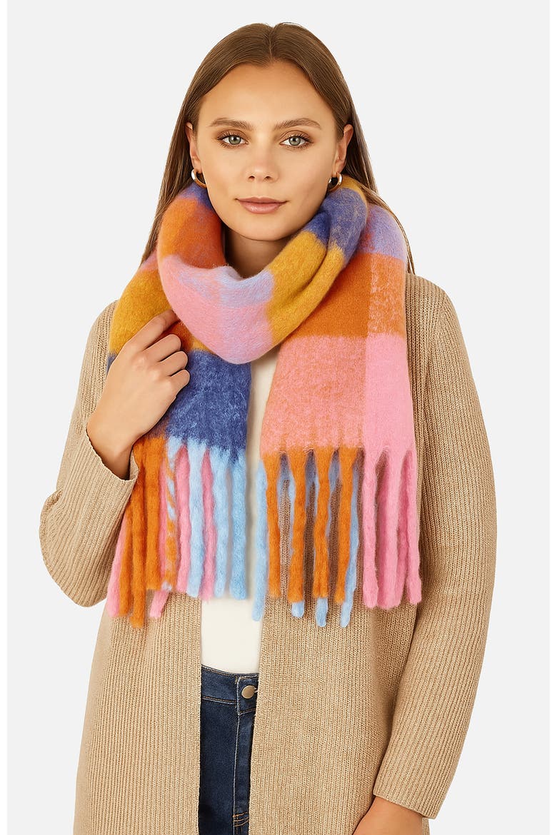 Rainbow Check Soft Tassel Scarf, Alternate, color, Multi