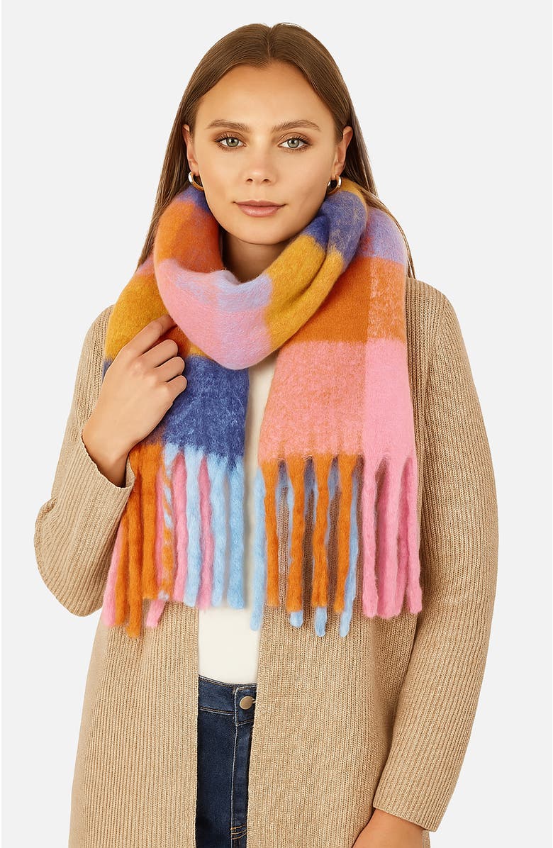 Yumi Rainbow Check Soft Tassel Scarf, Alternate, color, Multi
