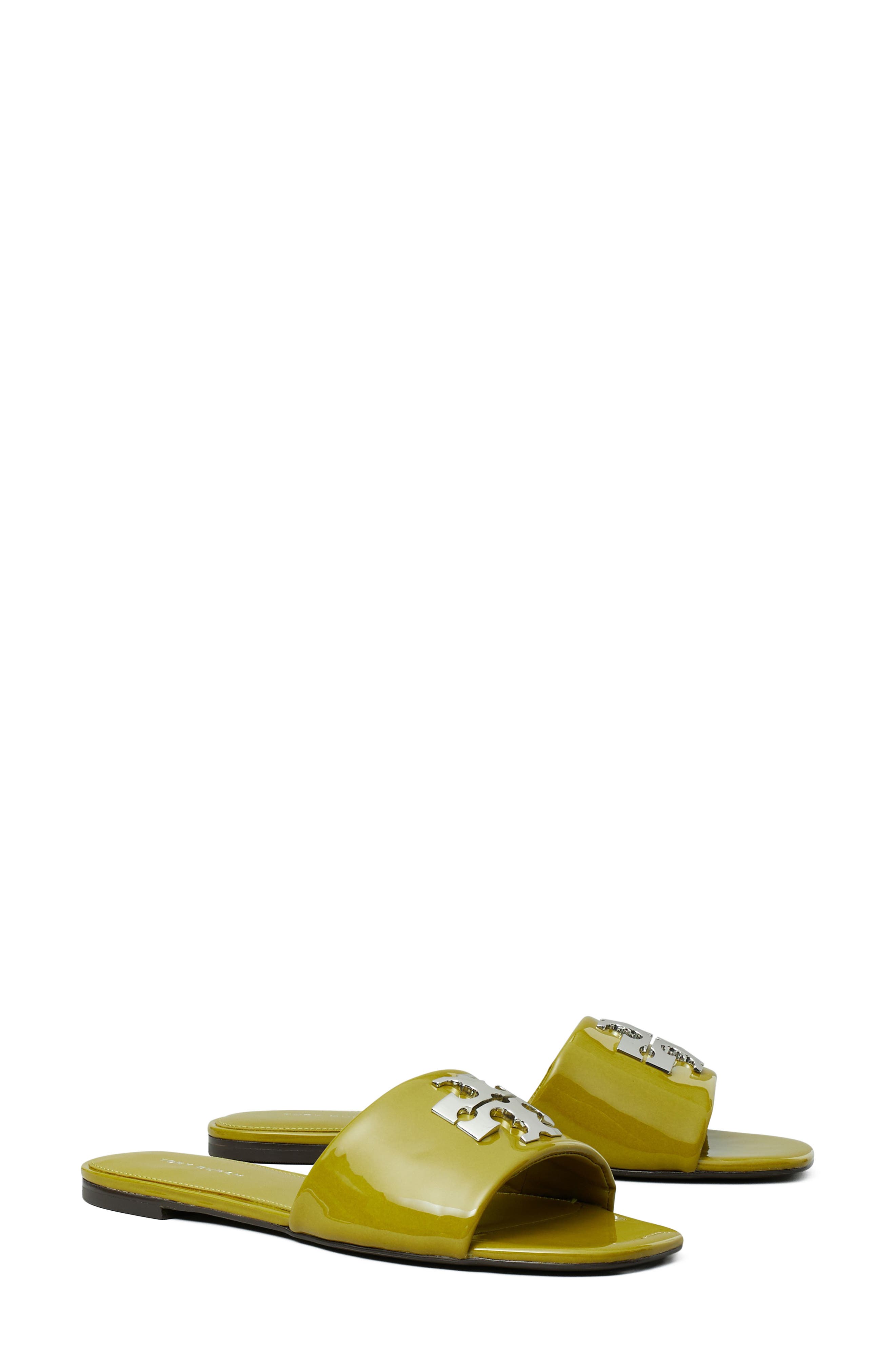 Charlie Leather Slide Sandal, Main, color, MOSS / SILVER