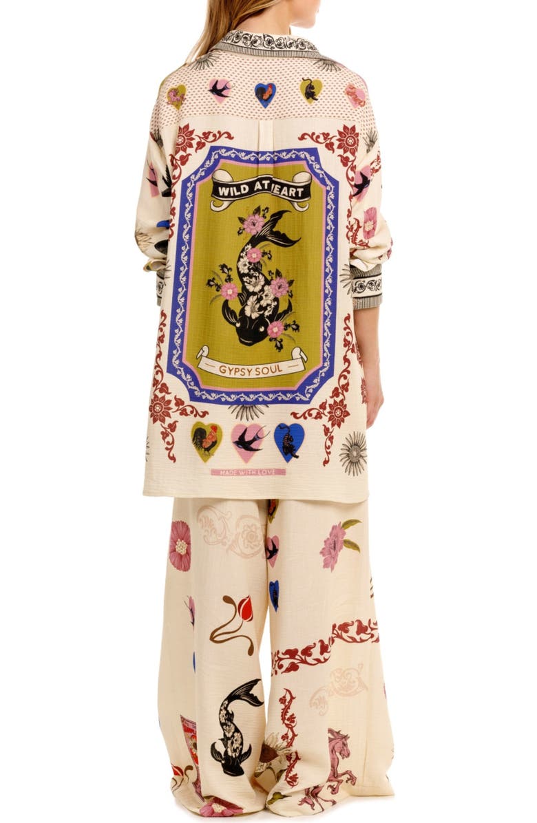 Agua Bendita Winter Matches Wide Leg Cover-Up Pants, Alternate, color, White Multi