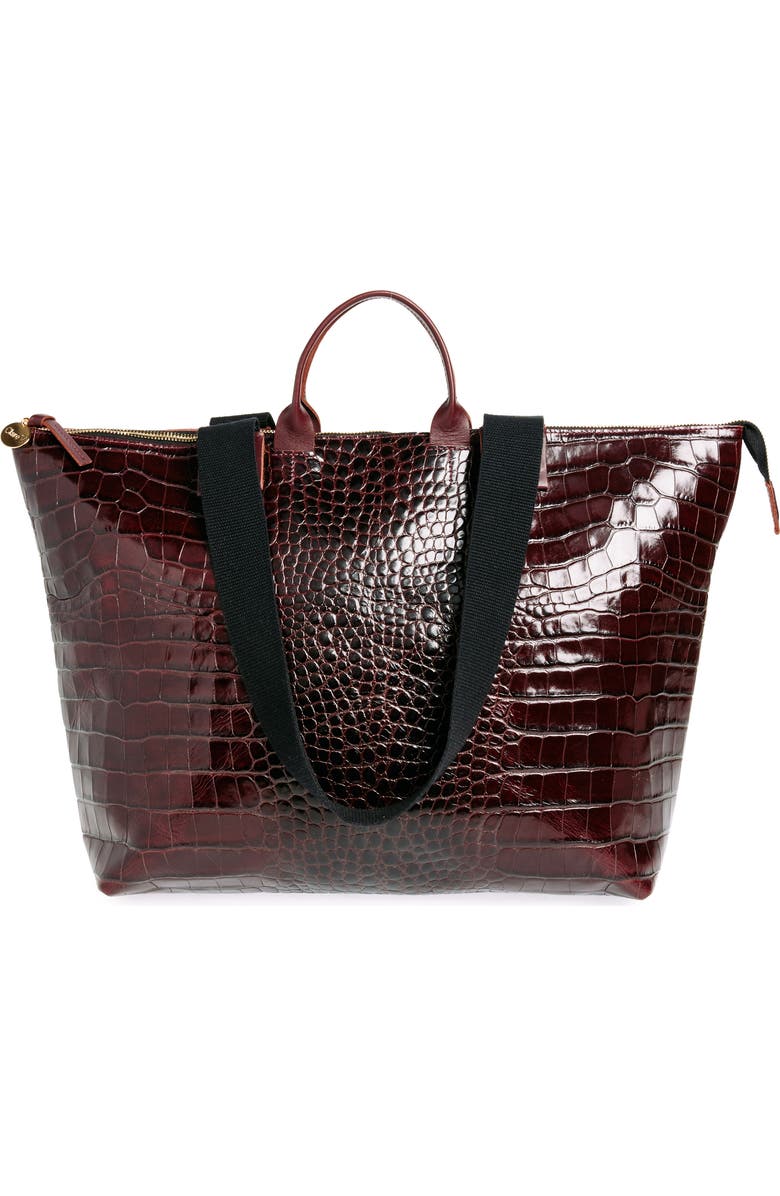 Clare V. Le Zip Sac Croc Embossed Leather Tote, Main, color,