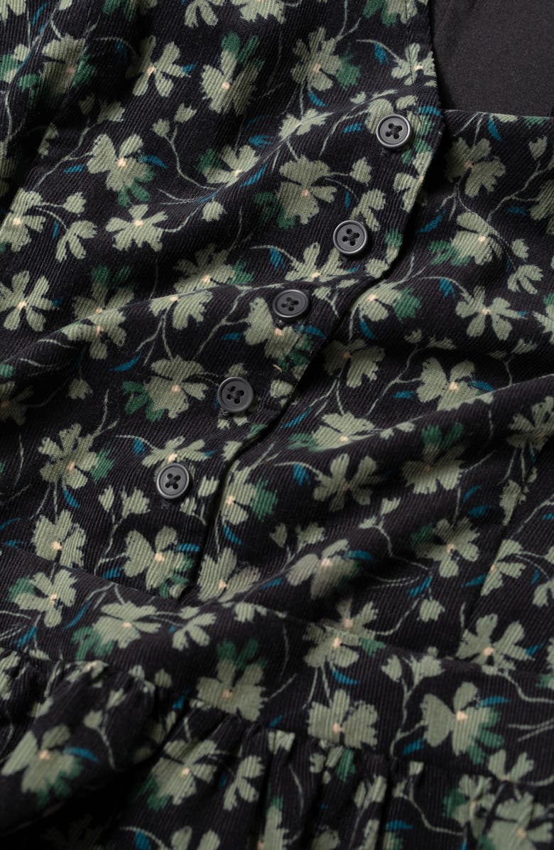 Seasalt Cornwall Rose Cottage Floral Long Sleeve Corduroy Midi Dress, Alternate, color, Smudge Floral Onyx