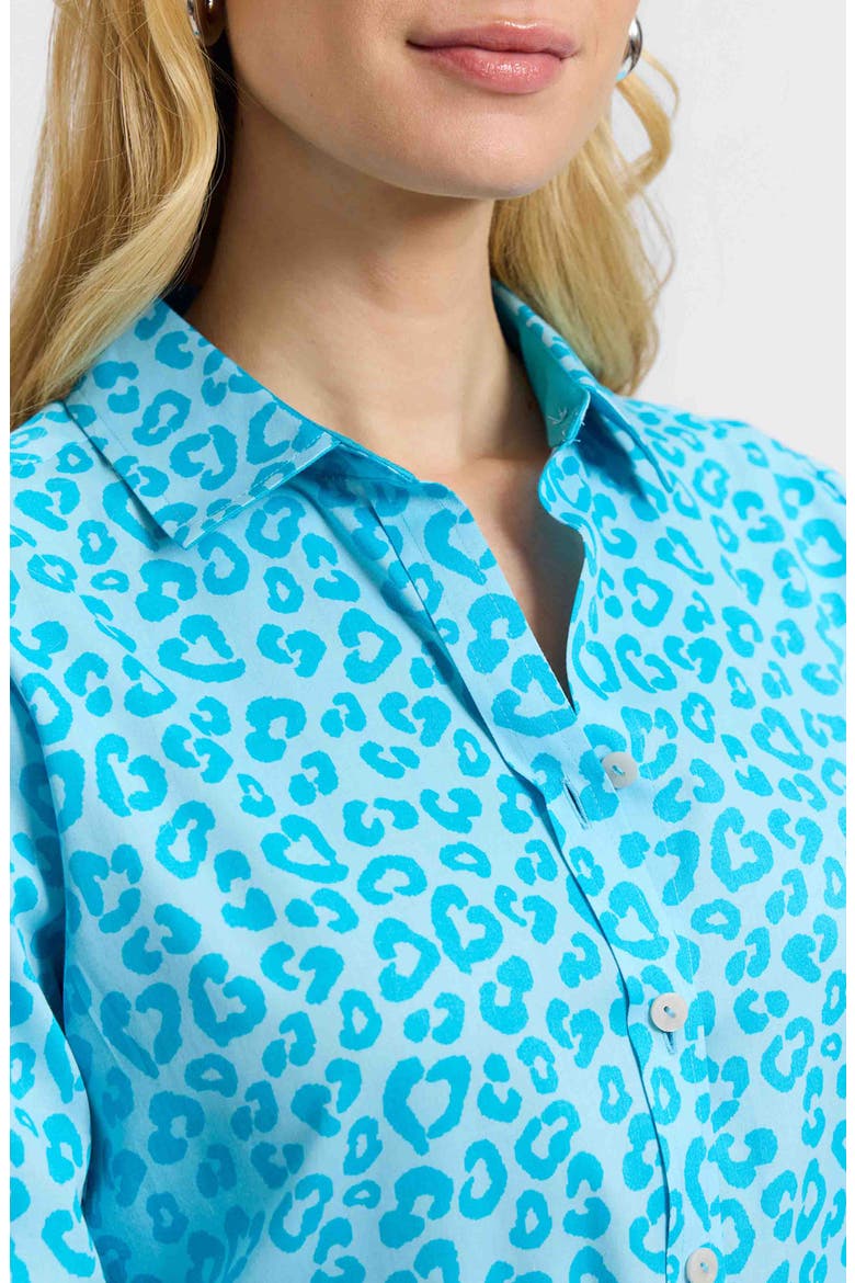 Margie Leopard Print Three-Quarter Sleeve Cotton Button-Up Shirt, Alternate, color, IBIZA TURQ MULTI