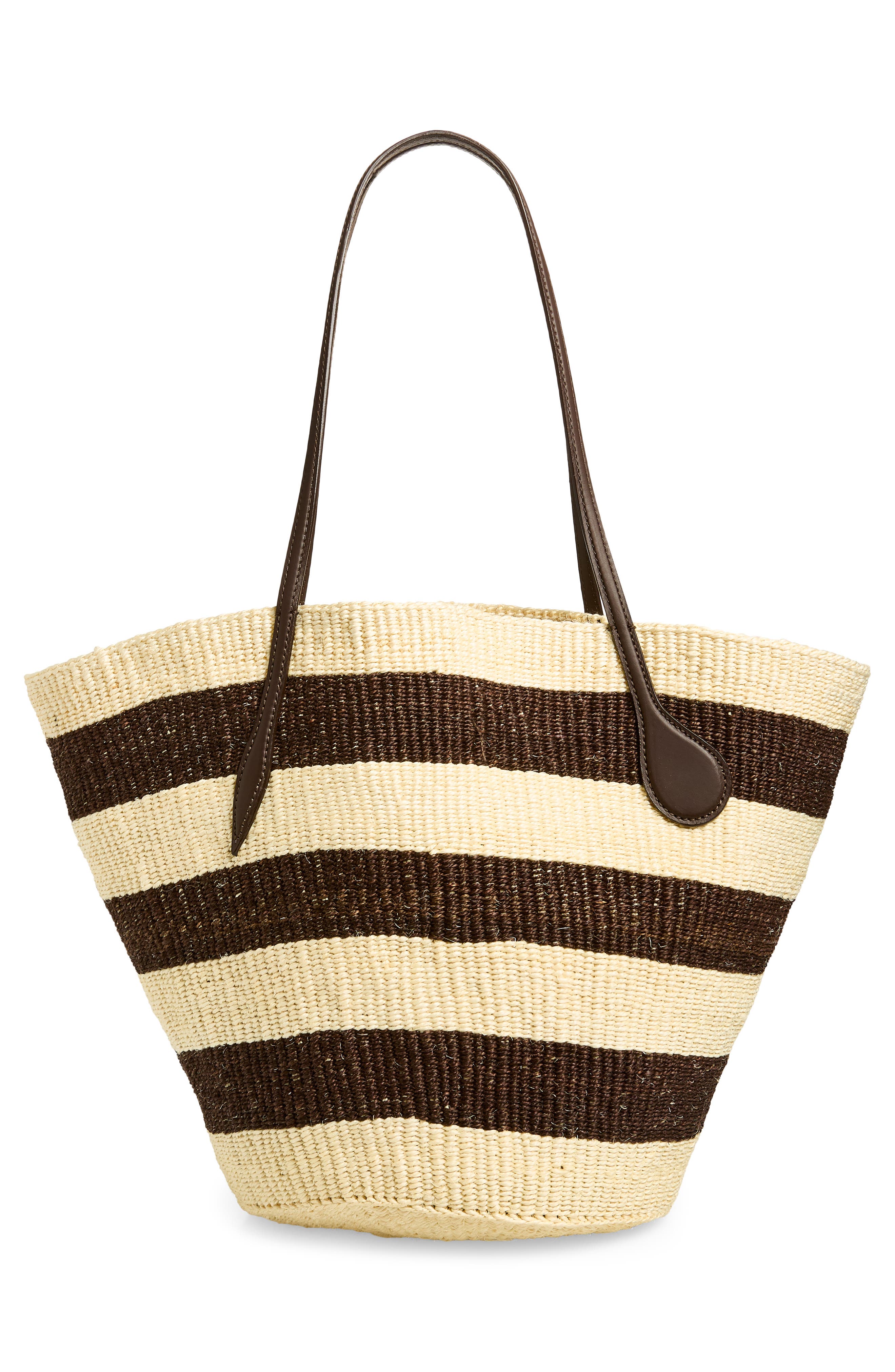 LIFFNER Straw Basket Tote, Alternate, color, Dark Brown/ Cream