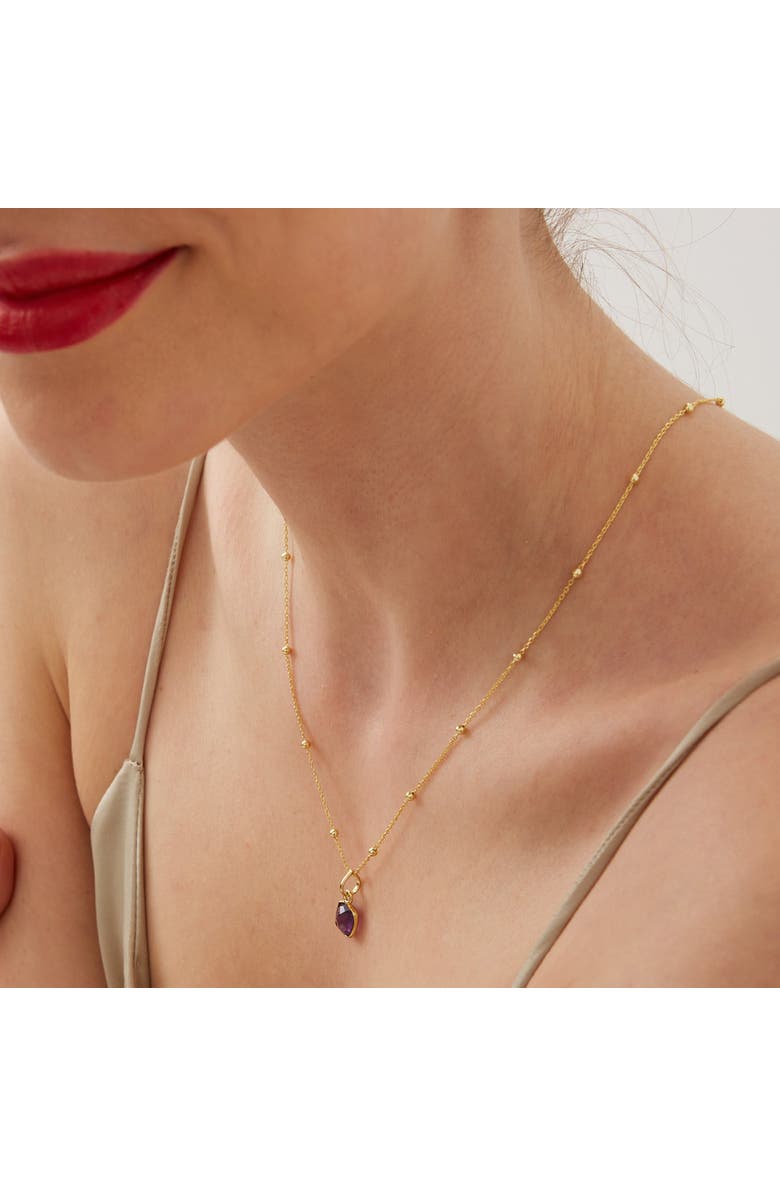 Spero London Amethyst Natural Square Pendant Necklace With Beaded Chain in Sterling Silver, Alternate, color, Gold