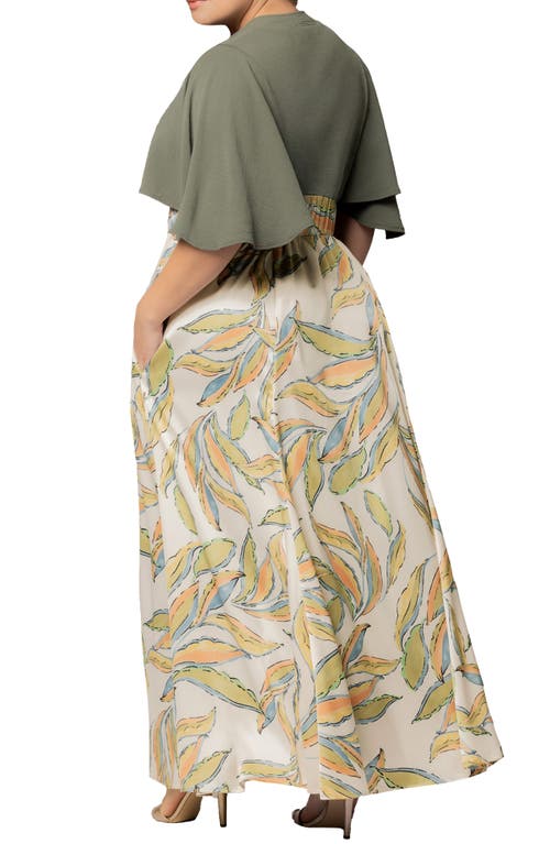 Shop Kiyonna Avisa Flutter Sleeve Maxi Dress In Artful Leaves