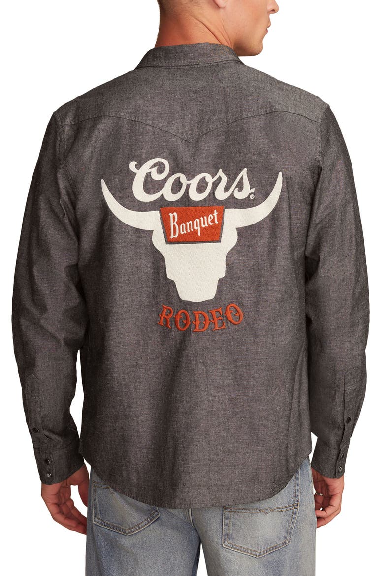 Coors® Rodeo Embroidered Cotton Graphic Snap-Up Western Shirt, Alternate, color, BLACK HEATHER