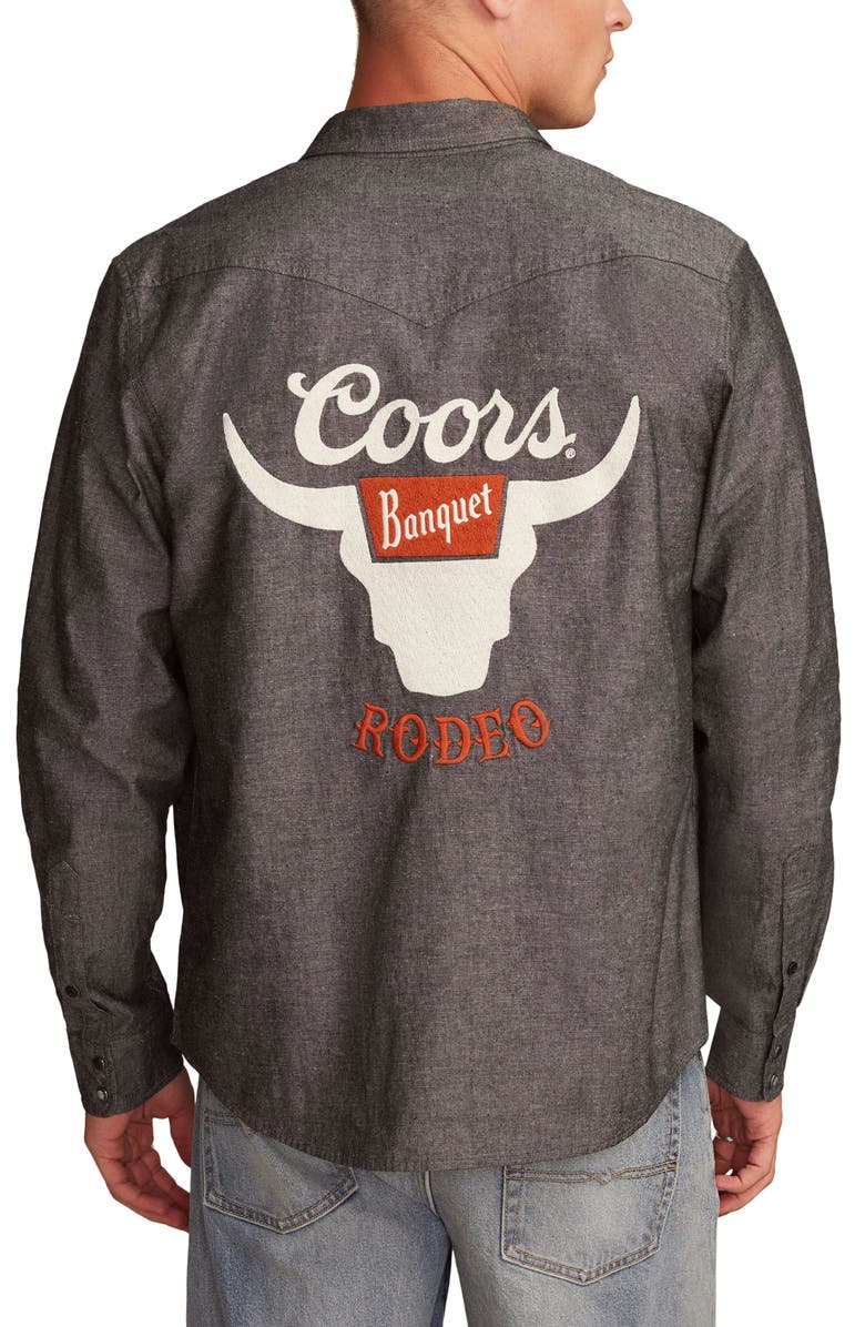 Lucky Brand Coors<sup>®</sup> Rodeo Embroidered Cotton Graphic Snap-Up Western Shirt, Alternate, color, Black Heather