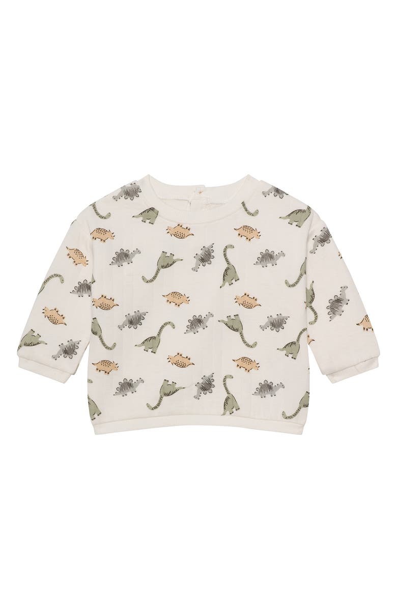 PL Baby by Petit Lem Sweatshirt, Joggers & Socks Set, Alternate, color, White Dinos/ Green Pants