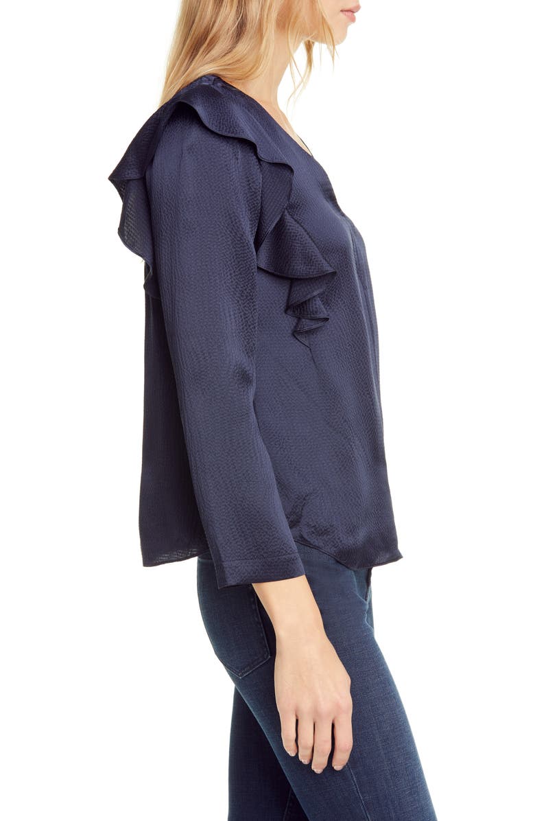Rebecca Taylor Long Sleeve Ruffle Silk Top, Alternate, color,