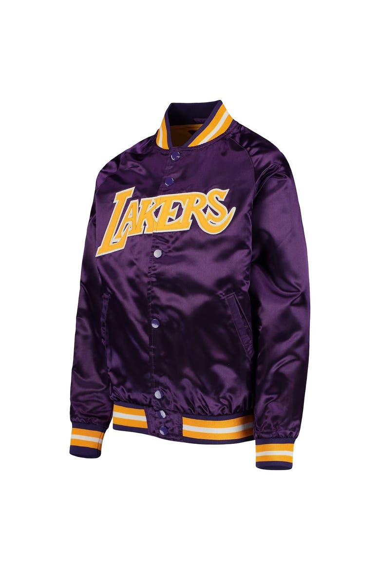 Youth Mitchell & Ness Purple Los Angeles Lakers Hardwood Classics Satin Raglan Full-Snap Jacket, Alternate, color, PURPLE