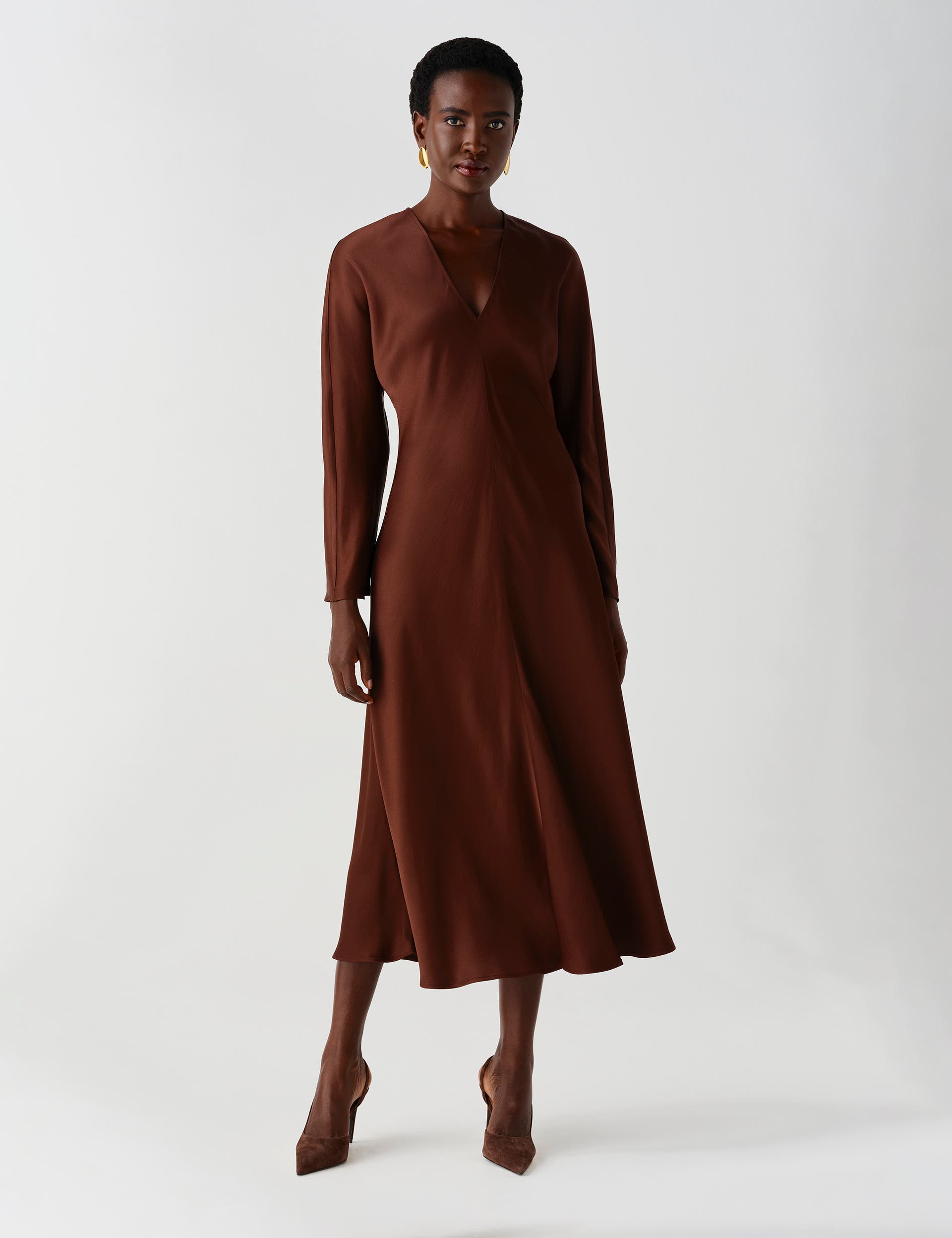 Ghost London Hatty Long Sleeve Satin Midi Dress (Women) | Nordstrom