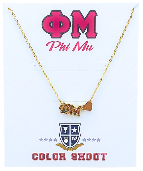 Color Shout Phi Mu Sorority Gold Heart Necklace In Gold