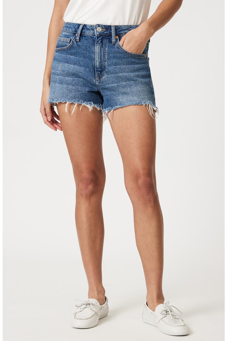 Rosie High Waist Fray Hem Cutoff Denim Shorts, Main, color, DARK 90S