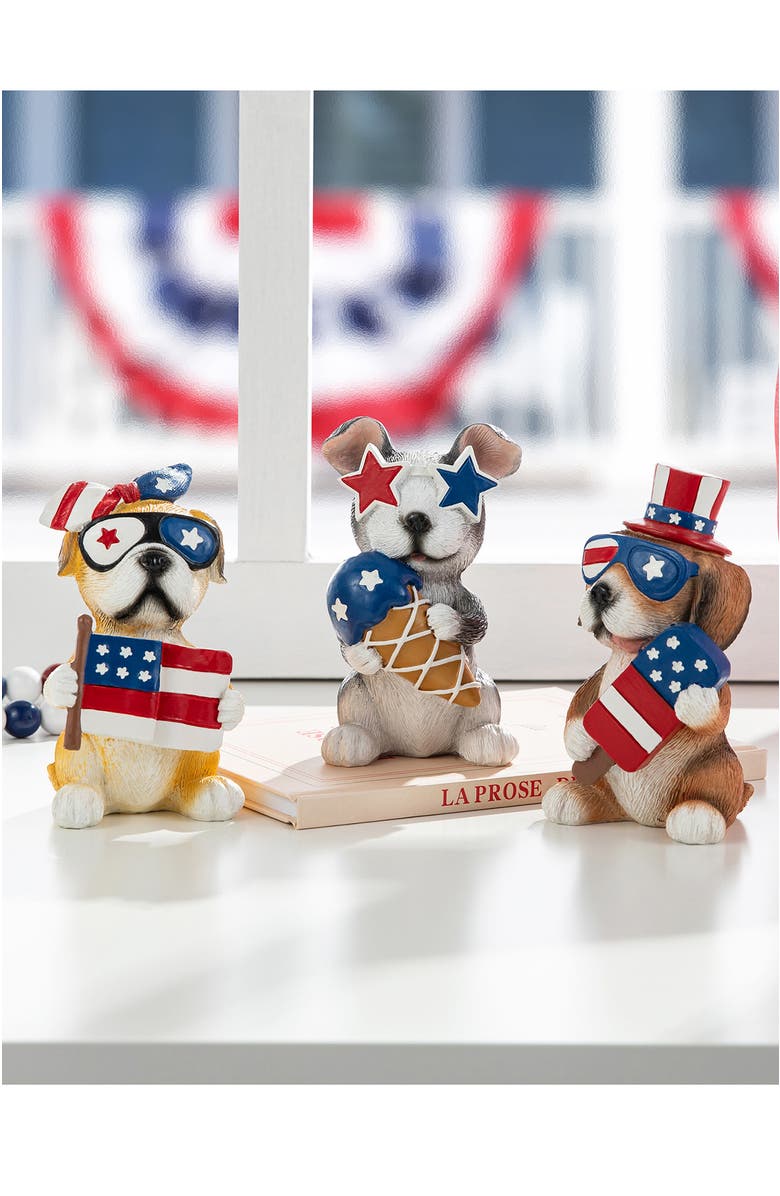 Glitzhome 4.5"H Set of 3 Patriotic Americana Resin Gogs Table Decor, Alternate, color, 