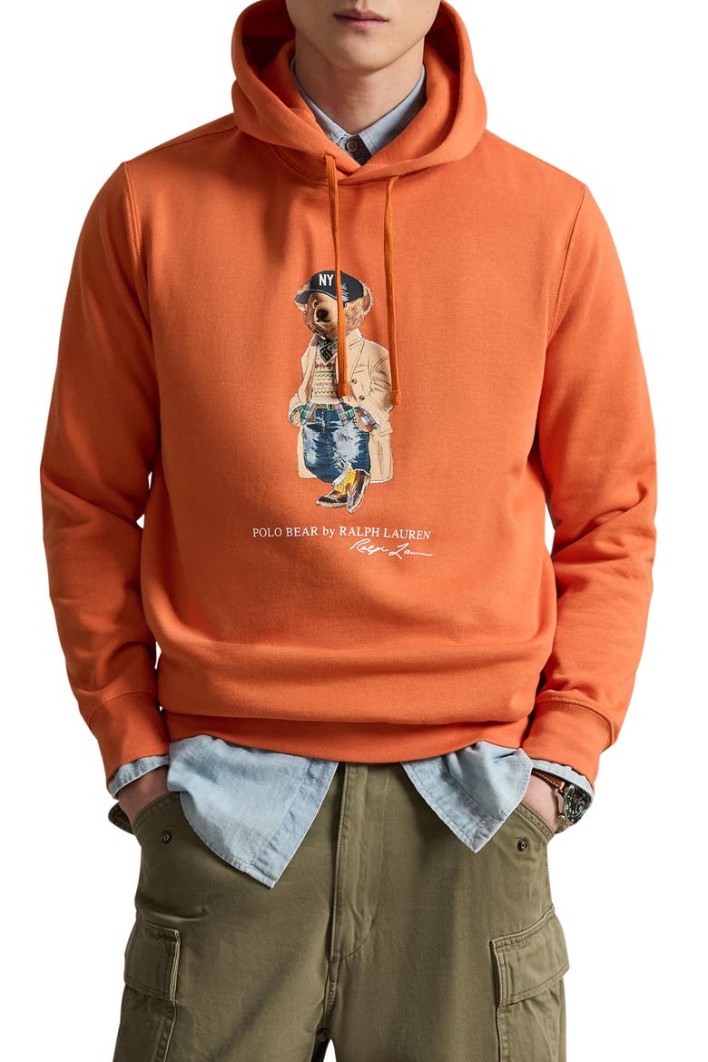 Polo Bear Cotton Blend Fleece Graphic Hoodie, Main, color, ORANGE