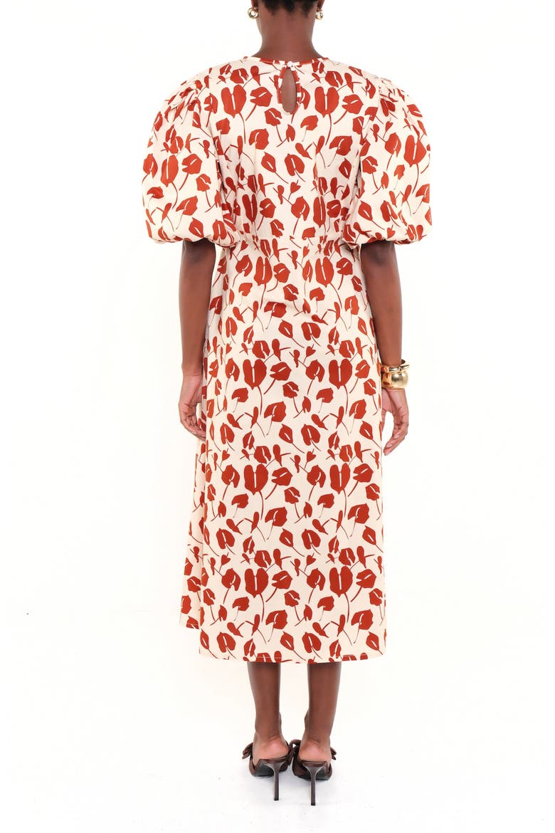 The Dawn Dot Puff Sleeve Linen & Cotton Maxi Dress, Alternate, color, RED BRAVE FLORA