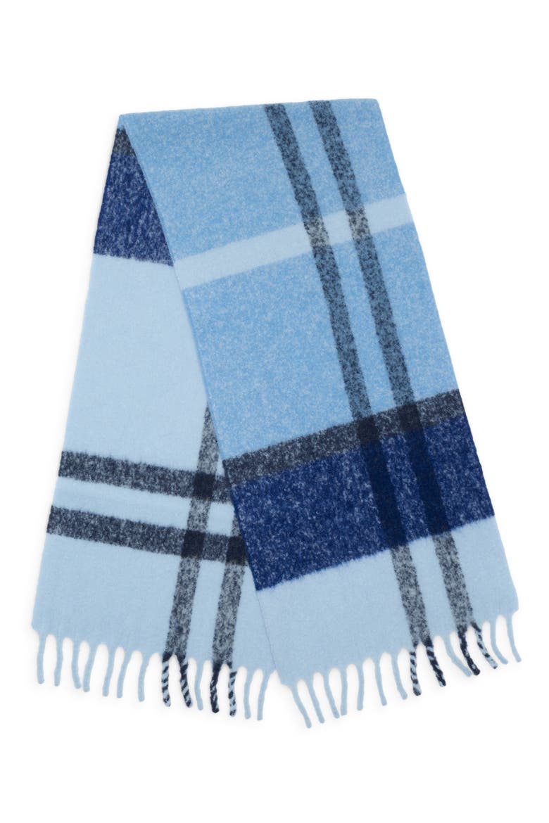Brushed Wool & Alpaca Blend Scarf, Alternate, color, BLUE MULTI PLAID