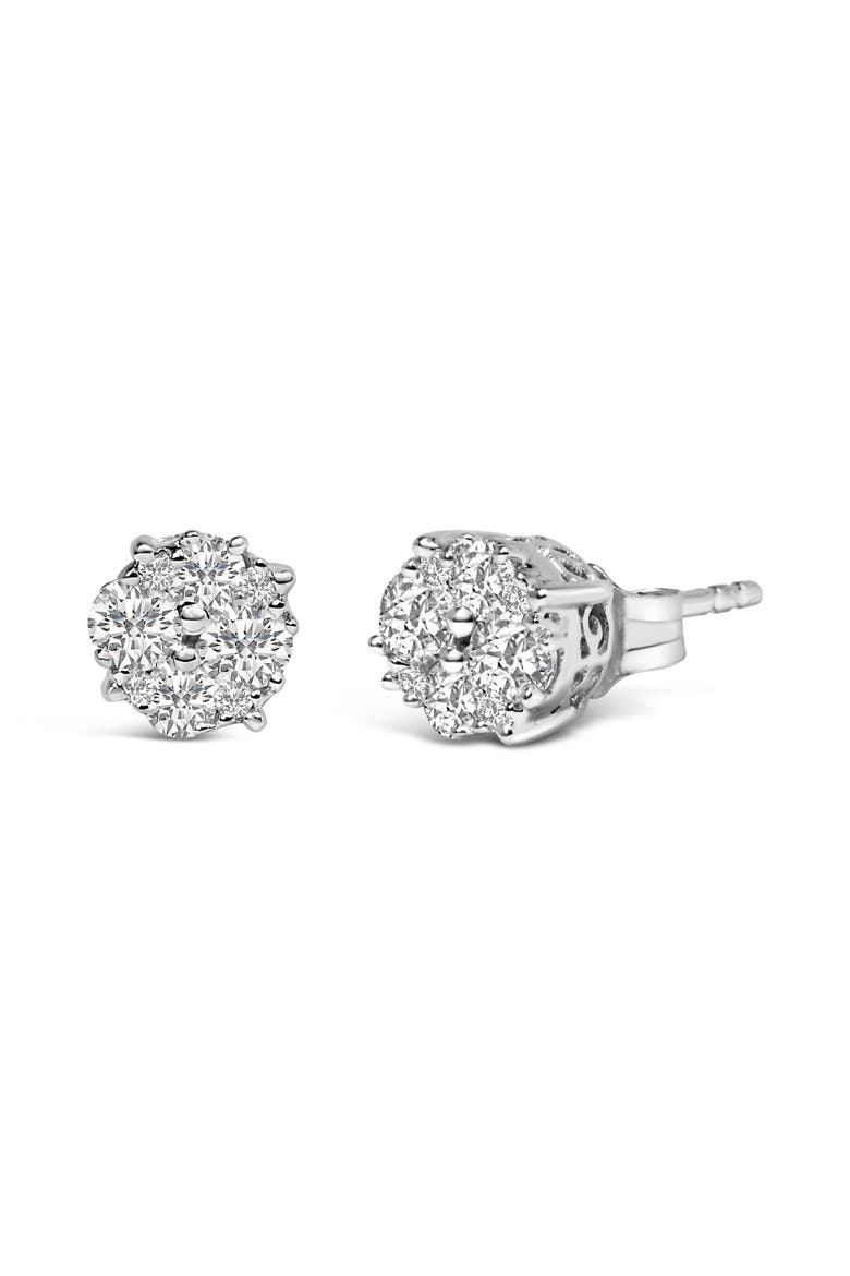 Silver 1/2 Ct Prong RoundDiamond Cluster Stud Earring, Main, color, White
