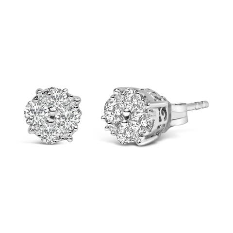 Silver 1/2 Ct Prong RoundDiamond Cluster Stud Earring