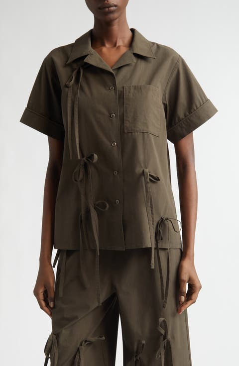 Bunny Bow Detail Cotton Camp Shirt