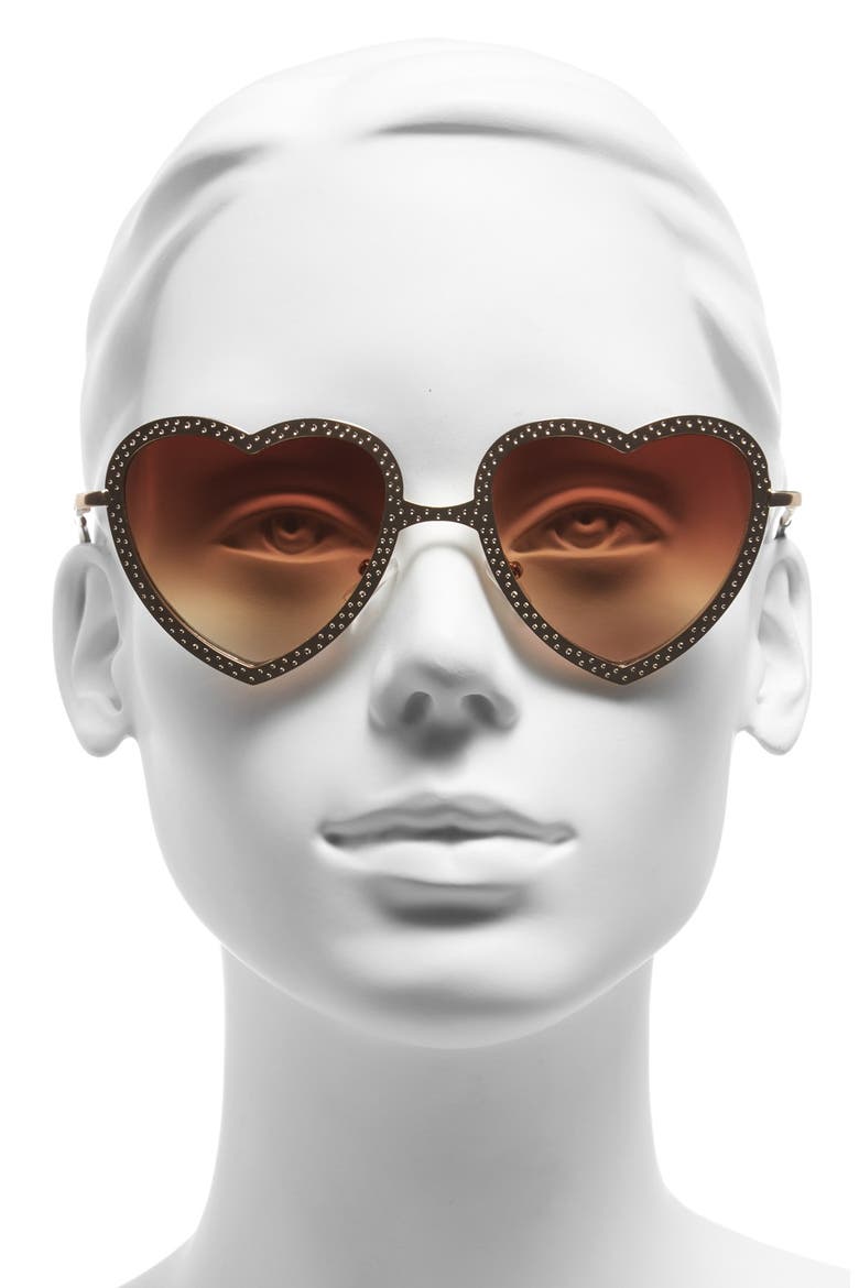 52mm Heart Shape Sunglasses, Alternate, color, GOLD