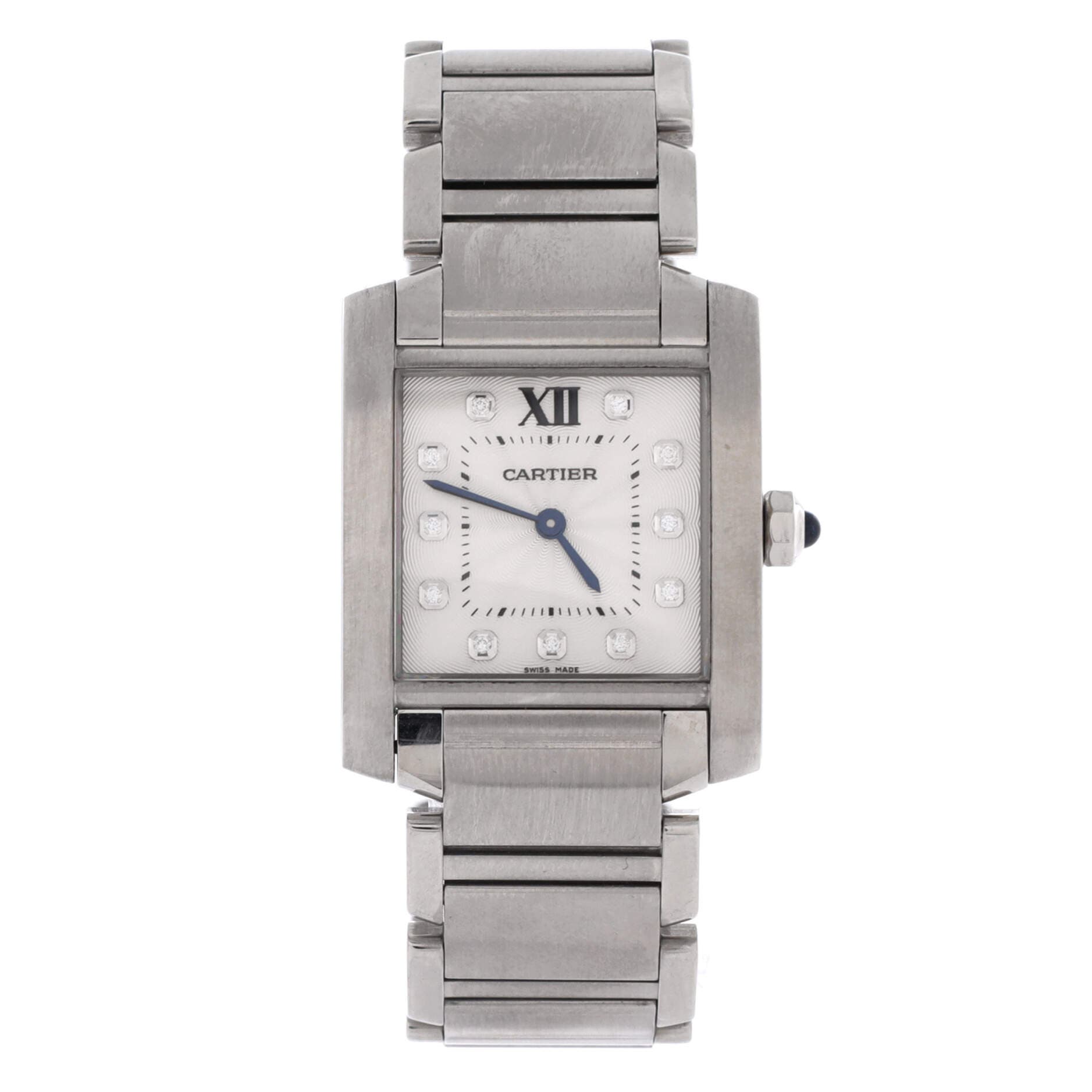 Tank Francaise Quartz Watch Stainless Steel with Diamond Markers 25, Main, color, Metallic Silver