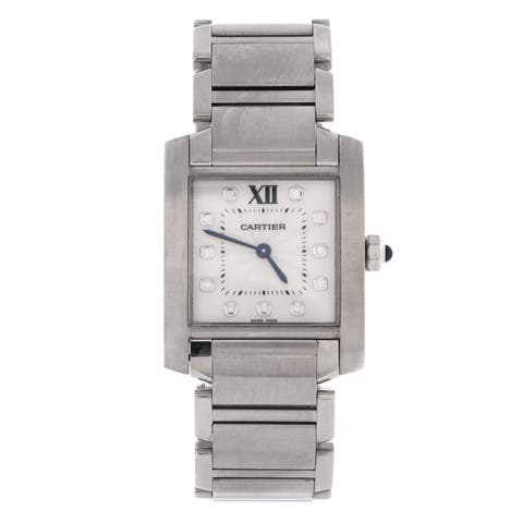 Tank Francaise Quartz Watch Stainless Steel with Diamond Markers 25