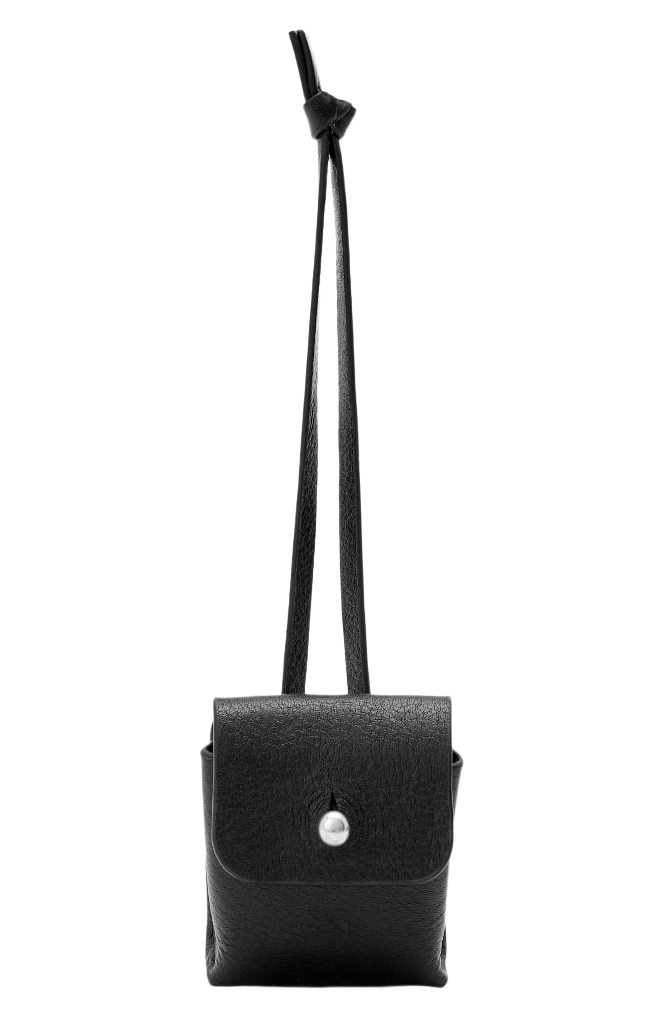 Stud Mini Leather Accessory Case, Main, color, BLACK