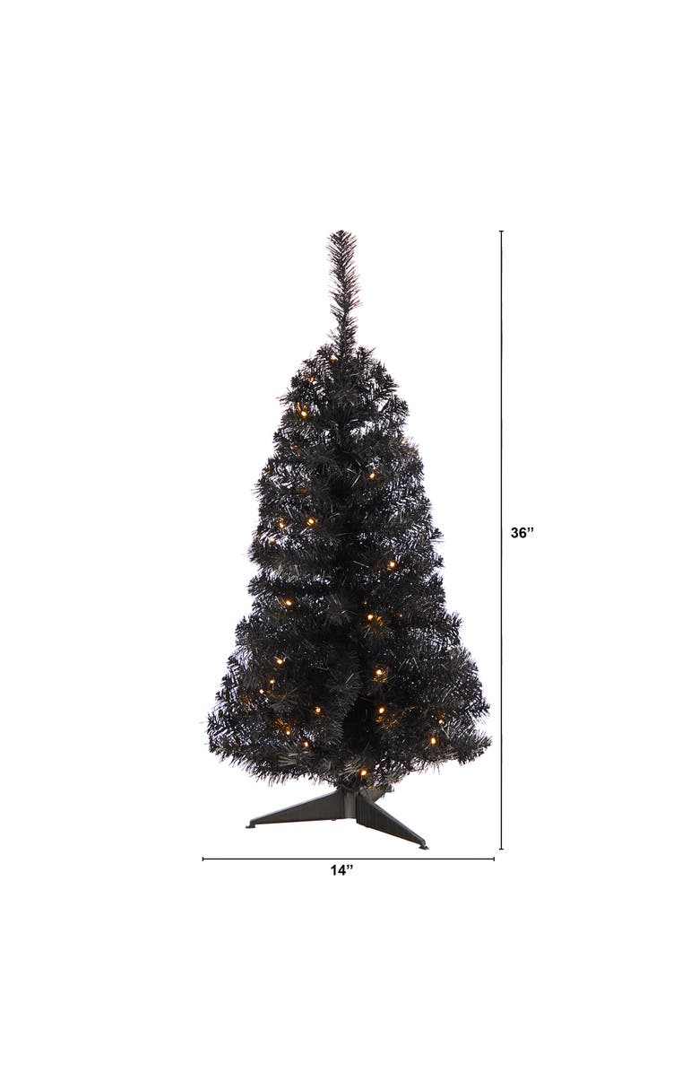 NEARLY NATURAL 3-ft Black Artificial Christmas Tree with 50 LED Lights and 118 Bendable Branches, Alternate, color, Black