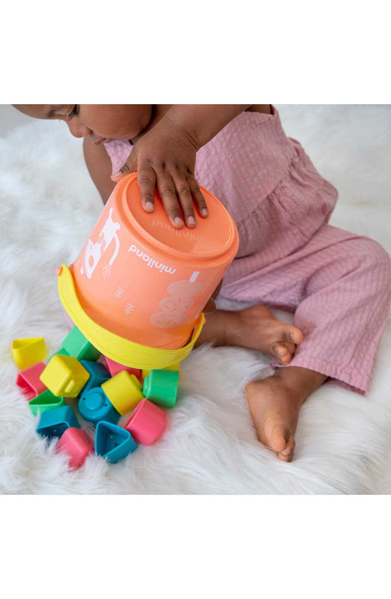 Miniland Feel to Learn Shape sorting bucket, Alternate, color, Orange Multi