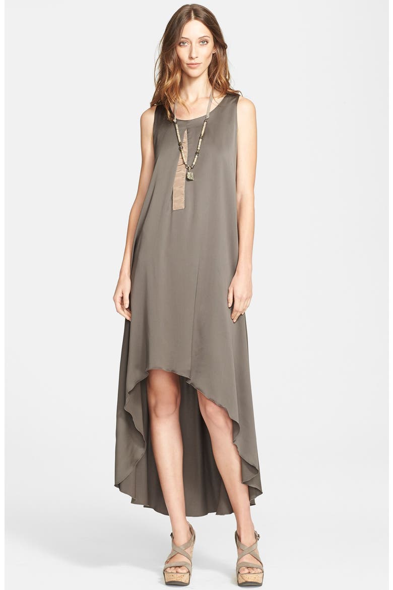 High/Low Stretch Silk Dress, Main, color, MILITARY
