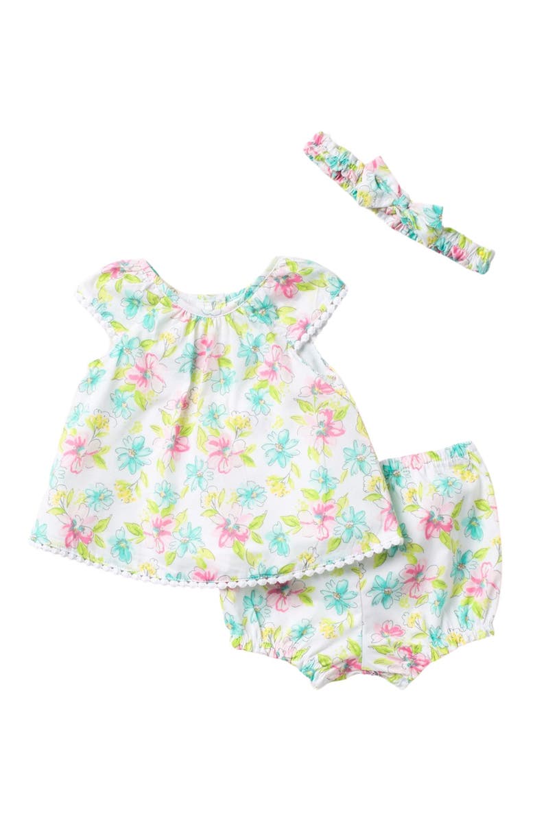 Little Me Blossom Sunsuit & Headband Set, Main, color, 