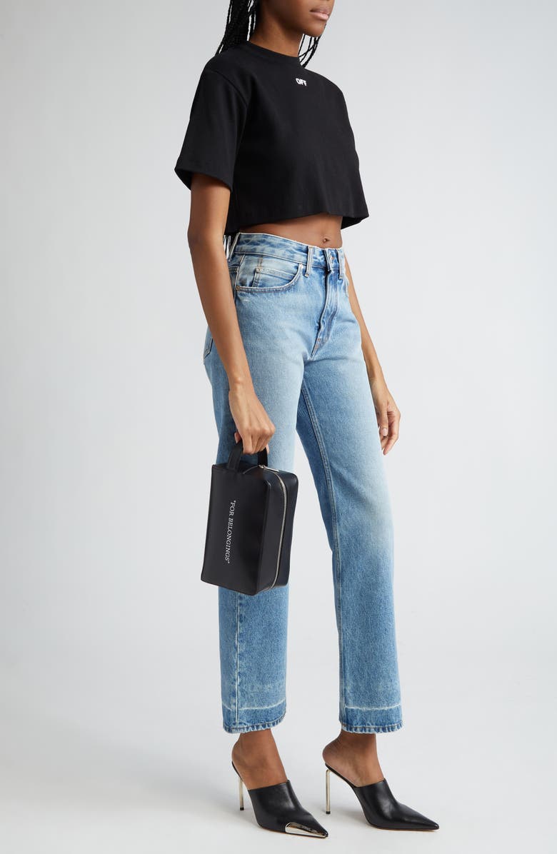 Off-White Quote Bookish Leather Pouch, Alternate, color, 