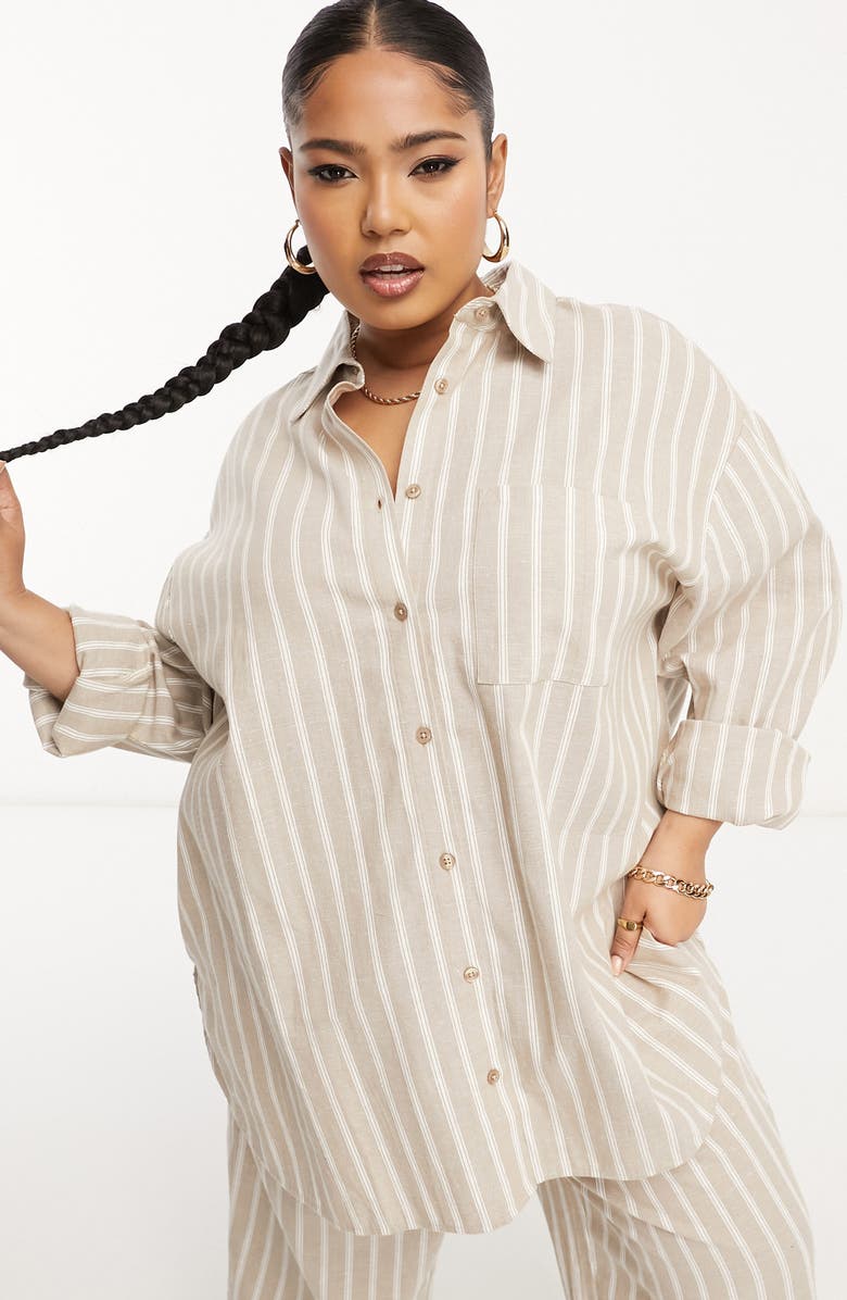 ASOS DESIGN Curve Stripe Boxy Button-Up Shirt, Main, color,