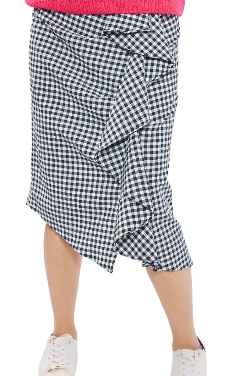 Topshop Ruffle Gingham Midi Skirt, Main, color, 