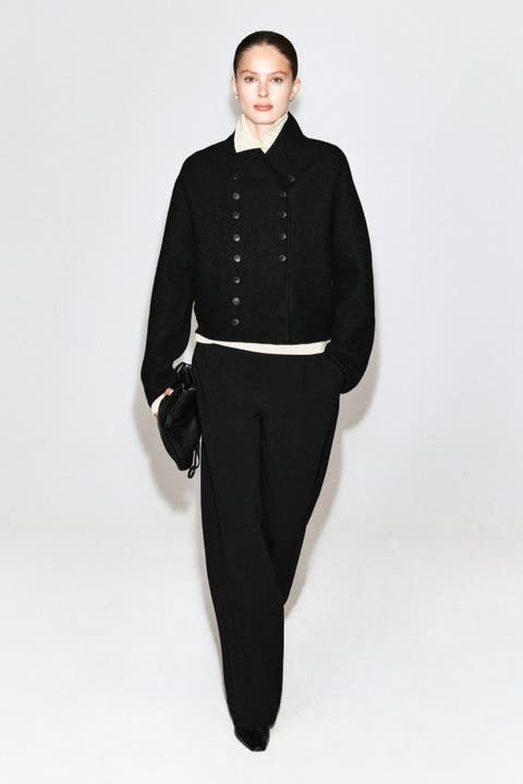 Pleated Crepe Straight-Leg Pants