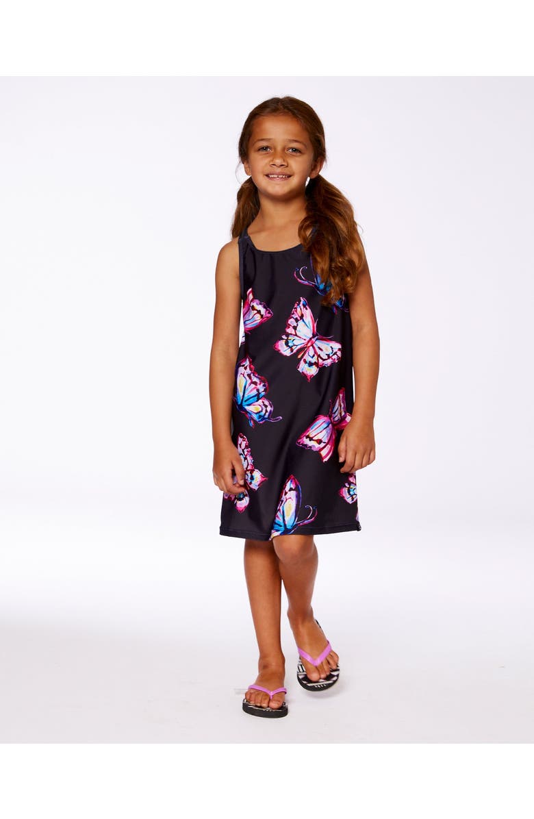 Deux par Deux Little Girl's Printed Beach Dress Black And Multicolored Butterflies, Alternate, color, 