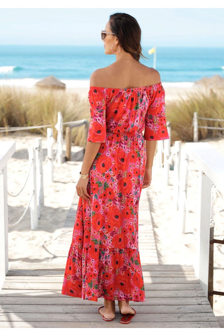 Off Shoulder Printed Maxi Dress, Alternate, color, Multi