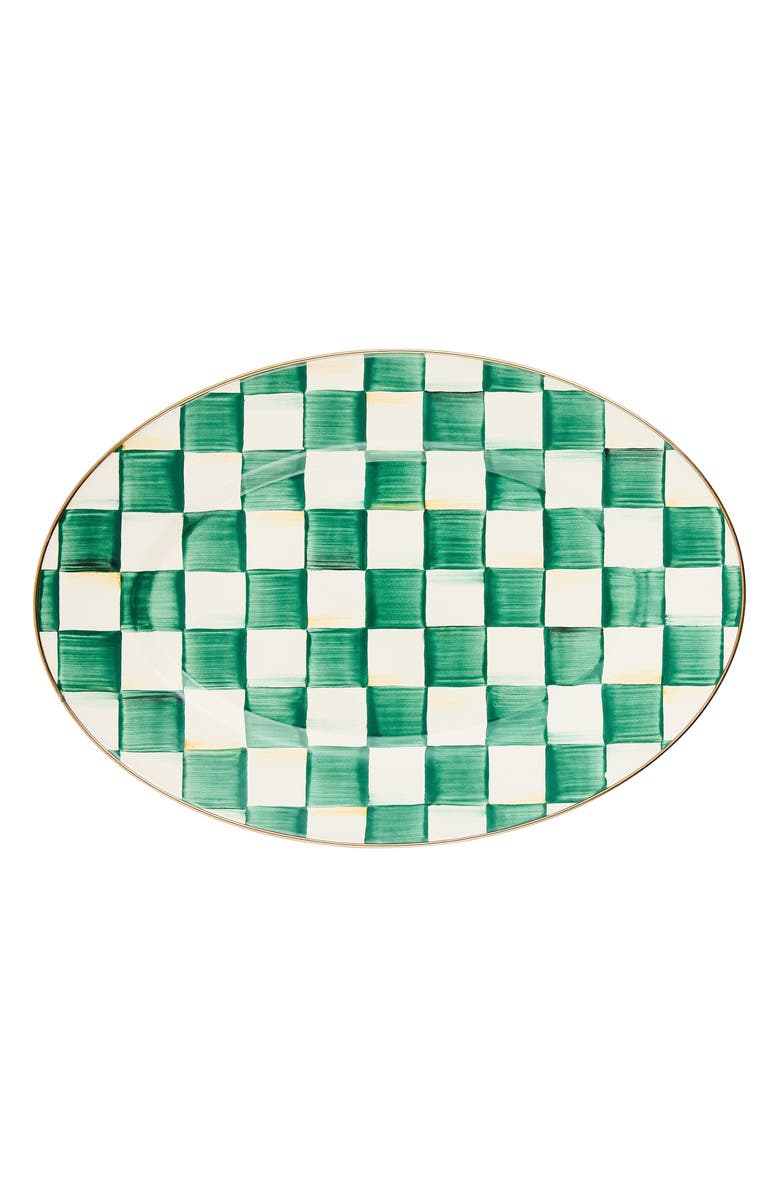 MACKENZIE CHILDS Emerald Check Small Enameled Steel Oval Platter, Main, color, Emerald
