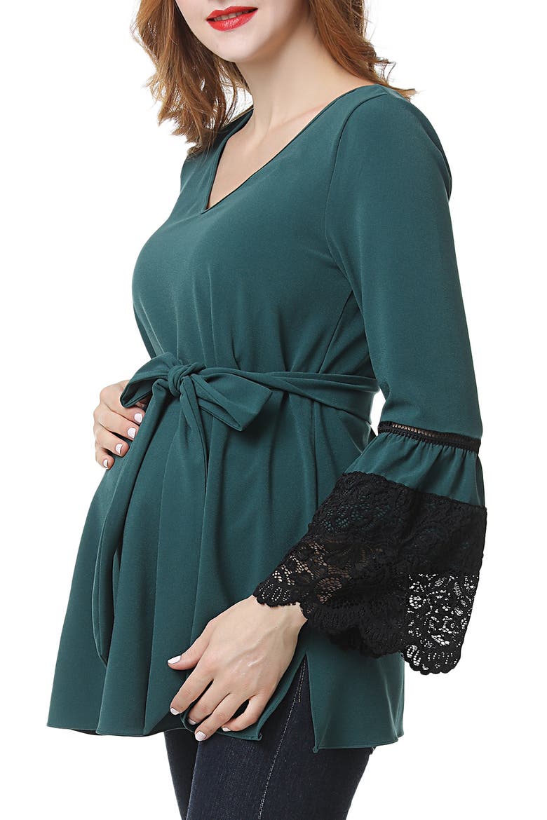 Clara Peasant Maternity Blouse, Alternate, color, FOREST GREEN