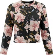 Coco de la Mour Floral Crew Neck Button Front Cardigan Top