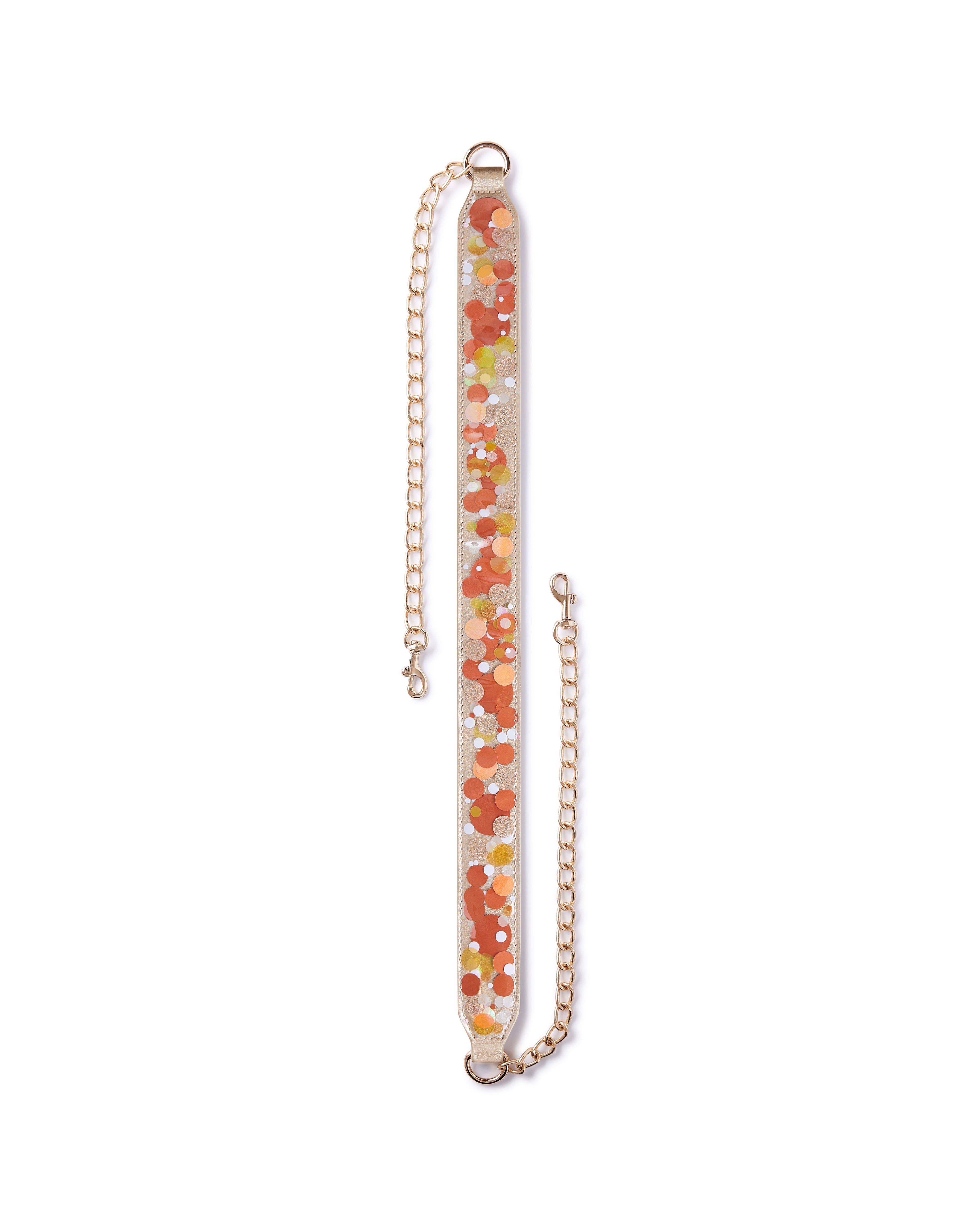 Orange Burst Confetti Adjustable Belt Bag Strap - 48-Inch Gold Chain with Orange Confetti Vegan Leather for Cooper and Stadium Clear Bags, Main, color, Orange