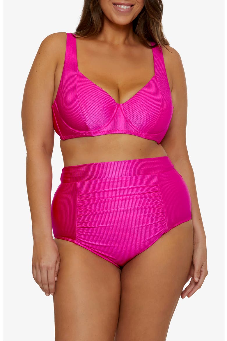 Monte Carlo Ruched High Waist Bikini Bottoms, Alternate, color, AZALEA