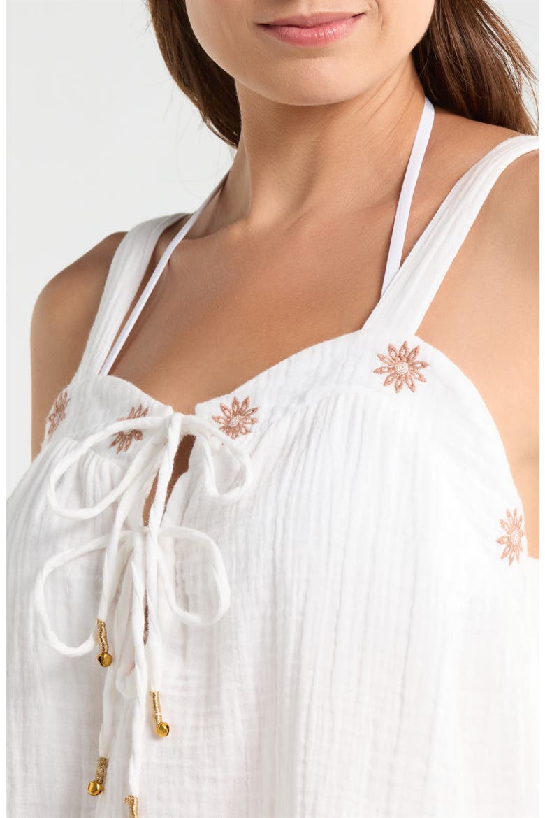 Tie Front Cotton Gauze Top, Alternate, color, WHITE