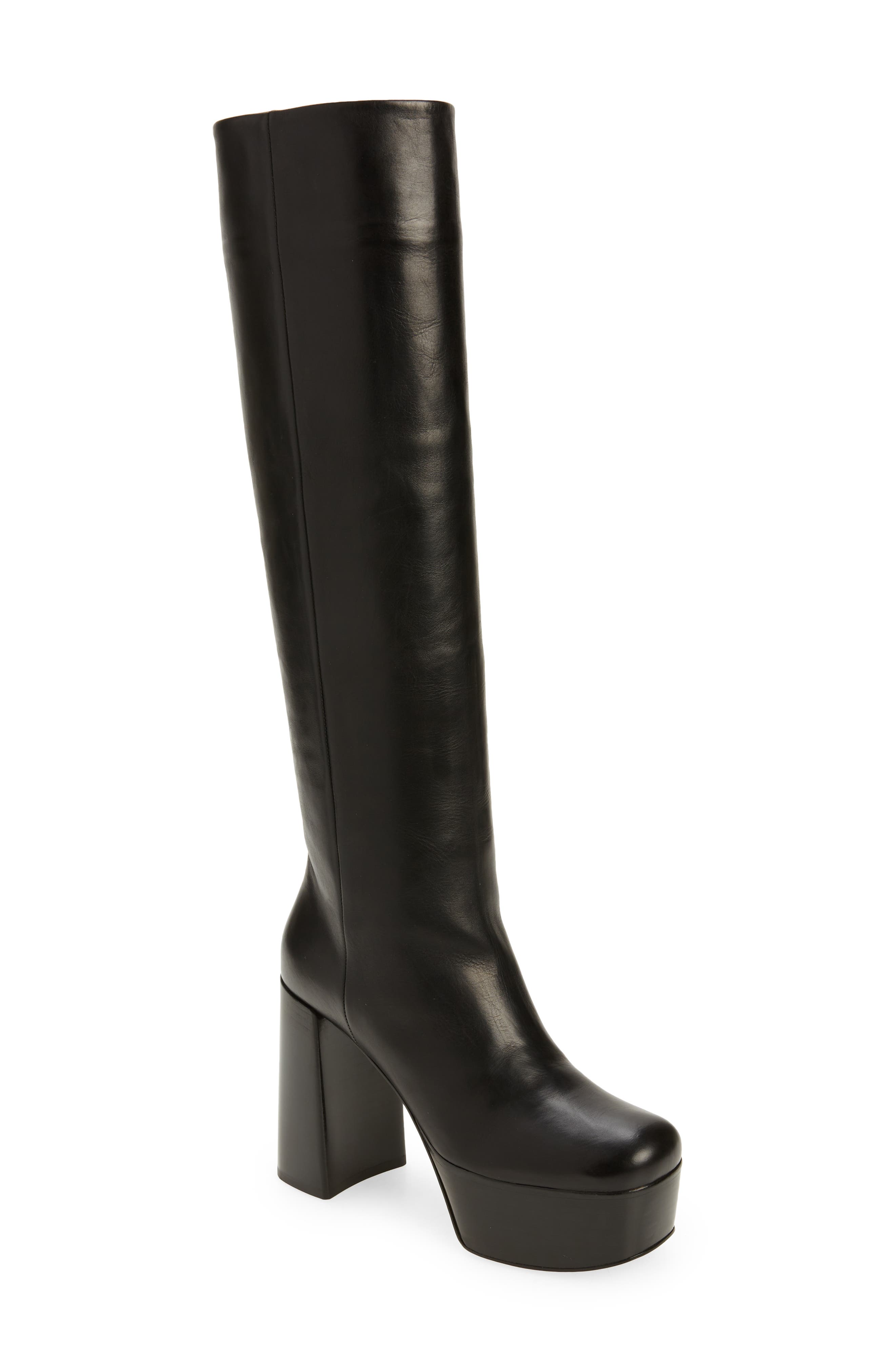 Prada Square Toe Knee High Platform Boot, Main, color, 