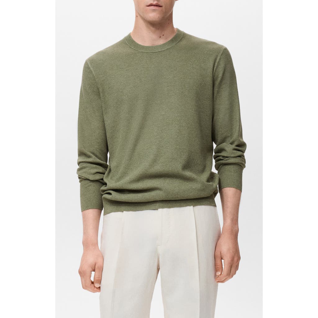 Mango Finely Knit Crewneck Sweater In Green