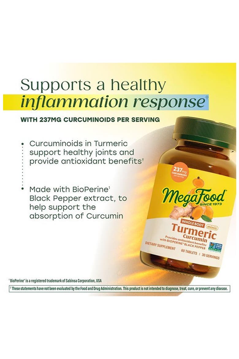 Whole Body Turmeric Curcumin Supplement with Black Pepper, Vegan, Non-GMO, 60 Mini Tablets, Alternate, color, None