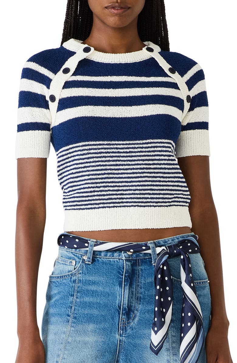 Steve Madden Rayna Stripe Short Sleeve Sweater, Main, color, Marine