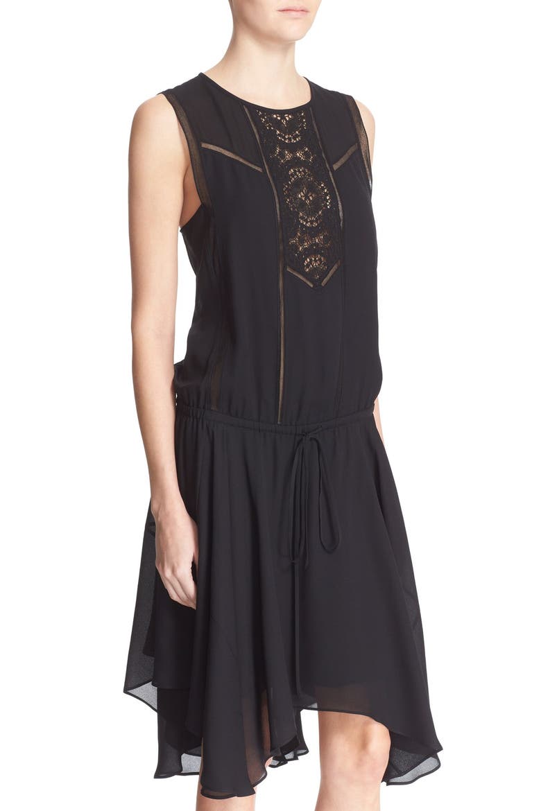 'Meloni' Lace Inset Silk Dress, Alternate, color, BLACK